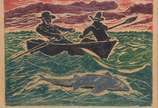 Oswaldo Goeldi (1895-1961), Pescadores no barco... - Xilogravura sobre papel de arroz 5/10 - Primeira tiragem póstuma por Beatriz Reynal. Datada 1971.