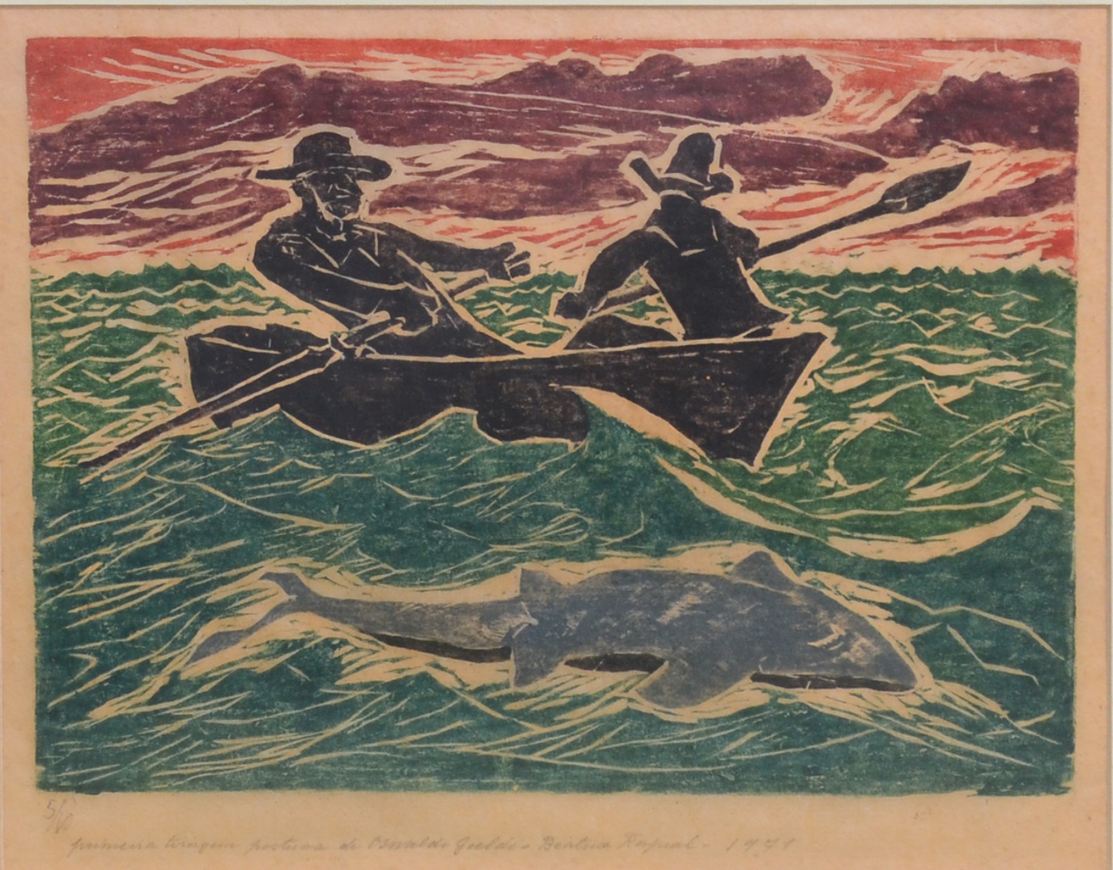 Oswaldo Goeldi (1895-1961), Pescadores no barco e tubarão - foto 1 de 5