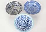 Cerámica Del Río Salado (1969),  - Três bowls de cerâmica espanhola em tons de azul.