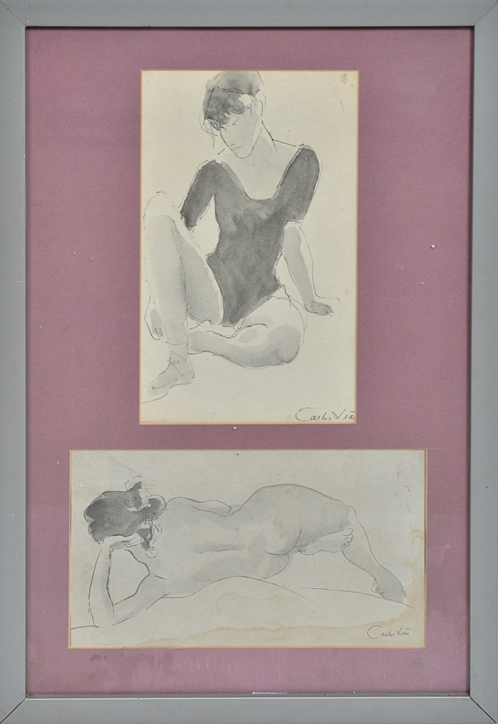 CARLOS LEÃO - Figuras femininas - aguada de nanquim - 21 x 12 cada.