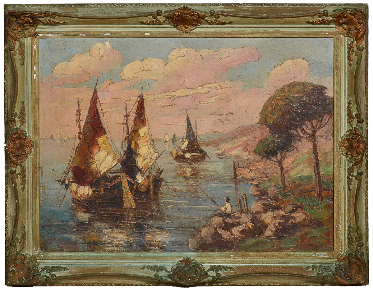 ESCOLA EUROPEIA - Marinha com barcos - ost - 58 x 79, Assinada.