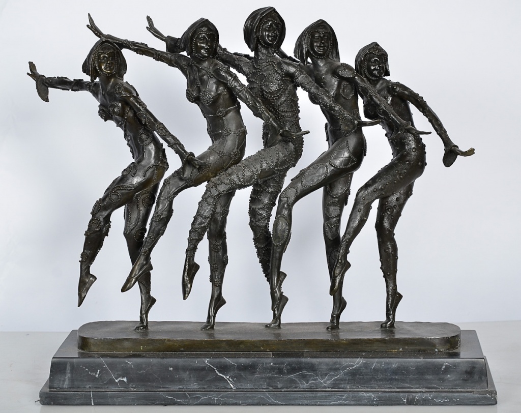Estatueta réplica de Chiparus de bronze repres.grupo de bailarinas...