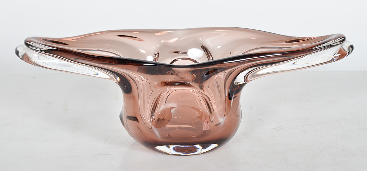 Centro de mesa de murano fume med. 14 x 38 alt. 12 cm.