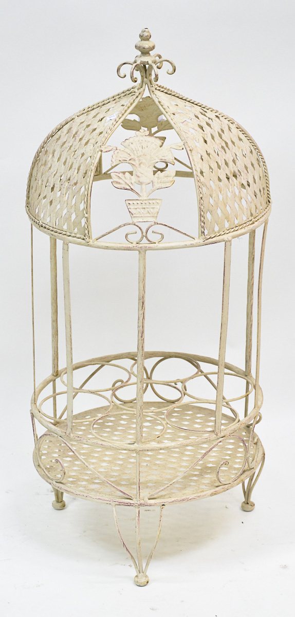 Gaiola-bar de metal pintado de branco, alt.80 diam.35 cm.
