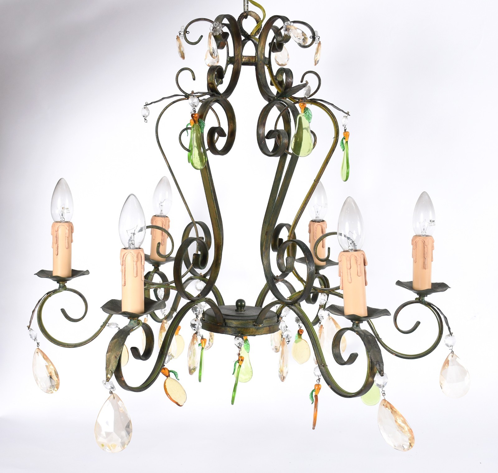 Lustre de metal para 6 luzes com pingentes de cristal facetado e... - foto 1 de 3