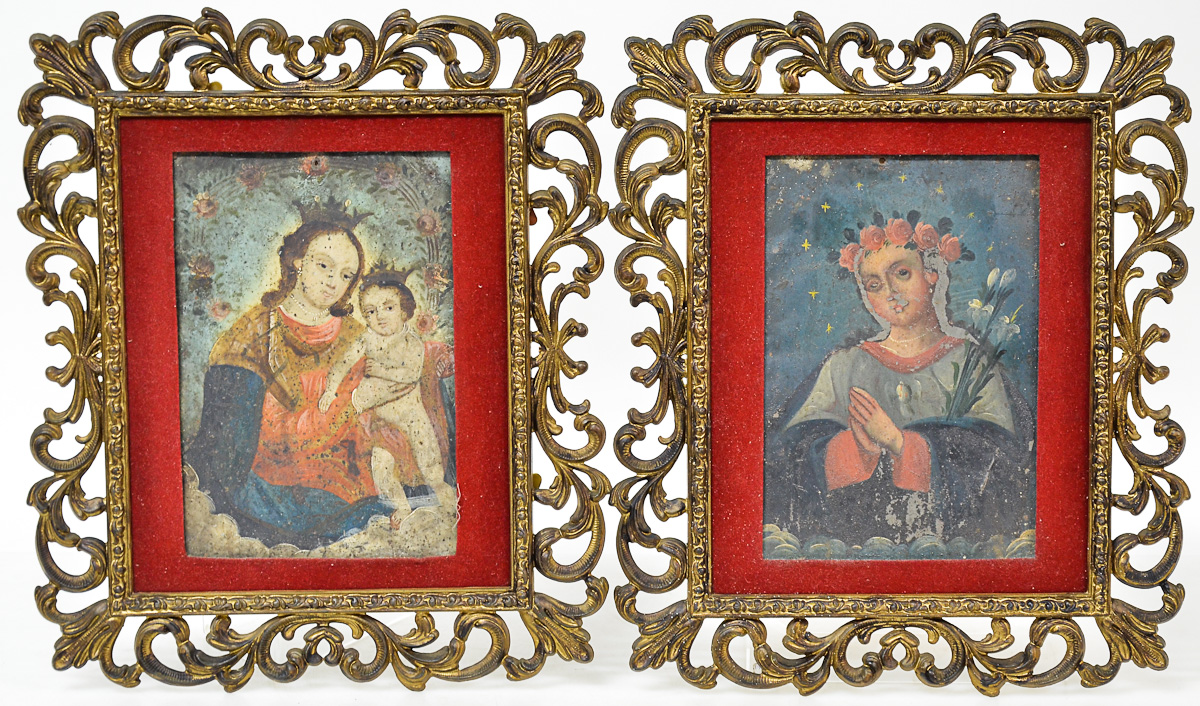 Par de pinturas sacras sobre metal, med.24 x 16 cm.