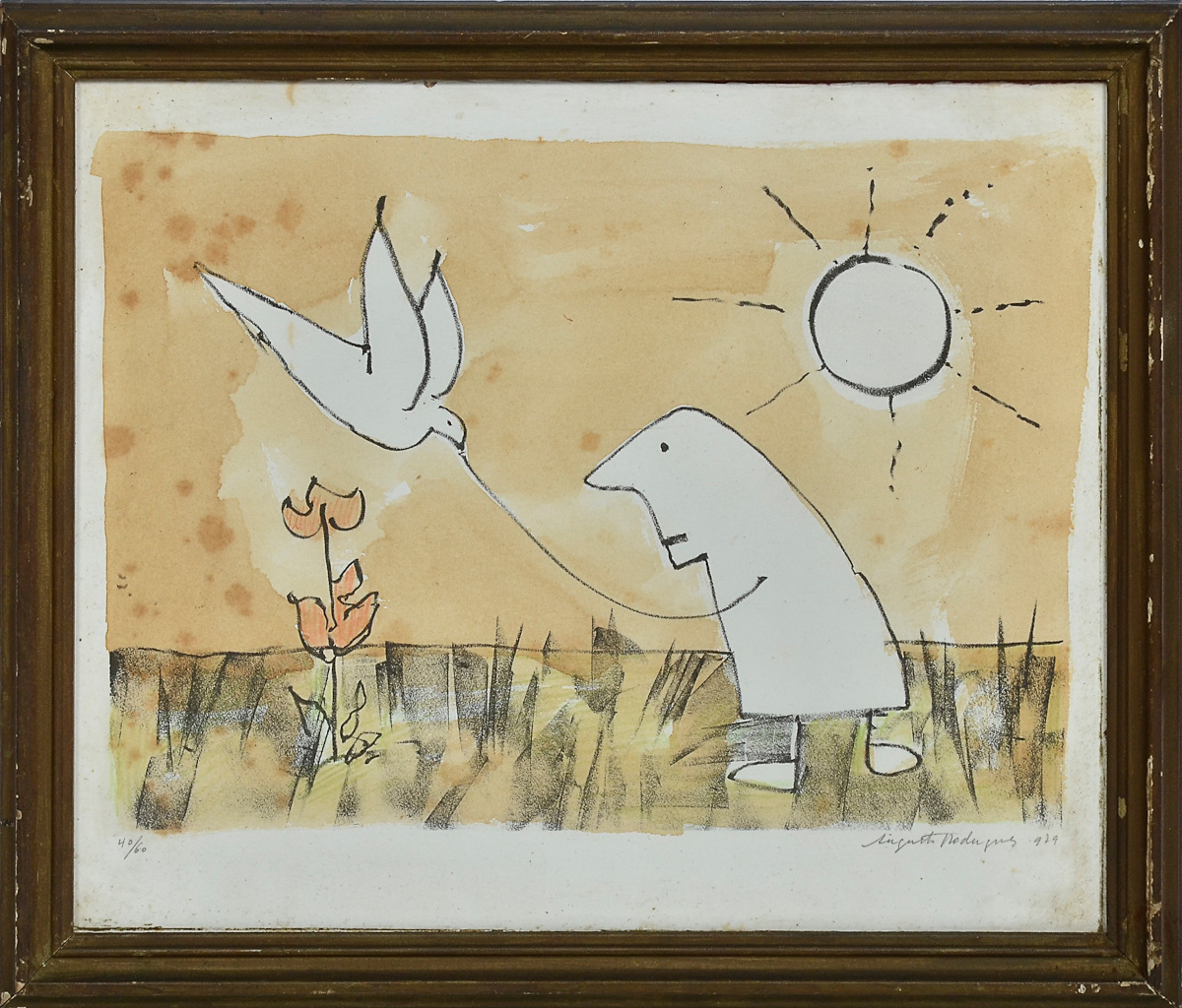AUGUSTO RODRIGUES - Figura com pomba - serigrafia 4060 - dat.1979...