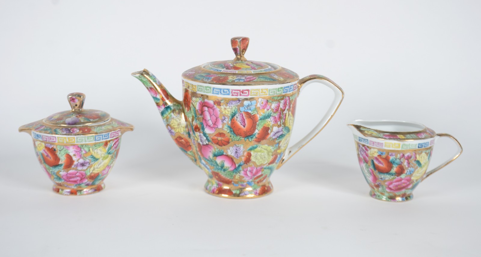 Serviço de chá de porcelana chinesa, decoração floral em policromia... - foto 4 de 8