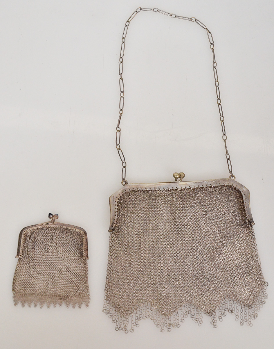 Bolsa e porta níqueis em malha de prata