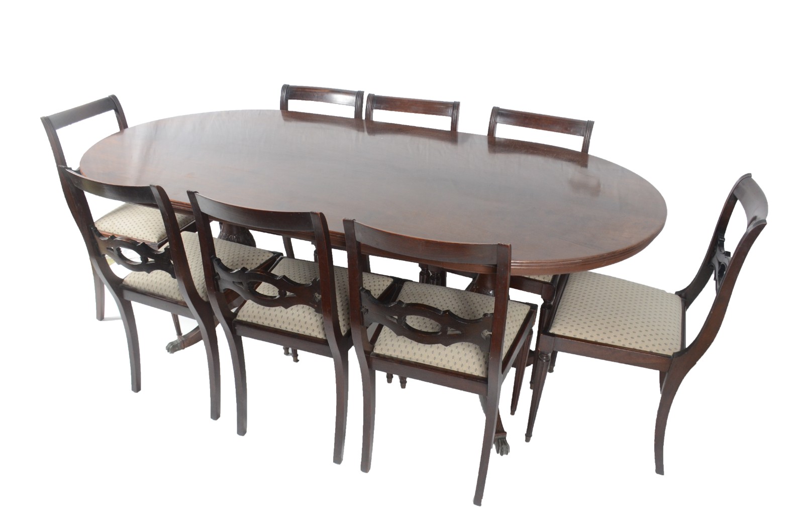 Mesa de jantar de madeira nobre, feitio oval, apoio em duplo... - foto 1 de 8
