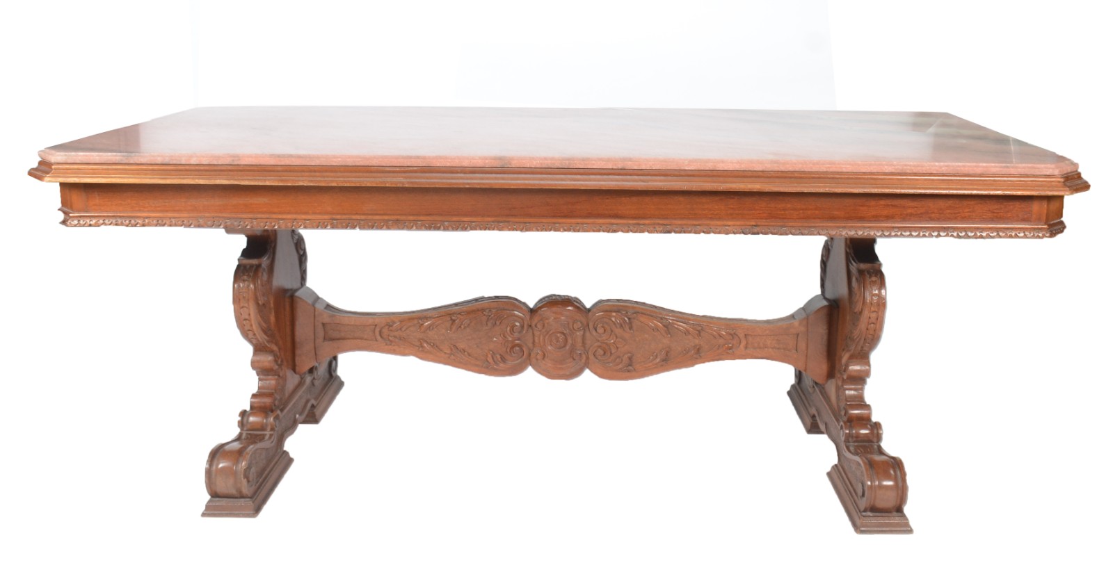 Mesa de jantar de madeira nobre, pernas entalhadas ligadas por trave... - foto 3 de 11