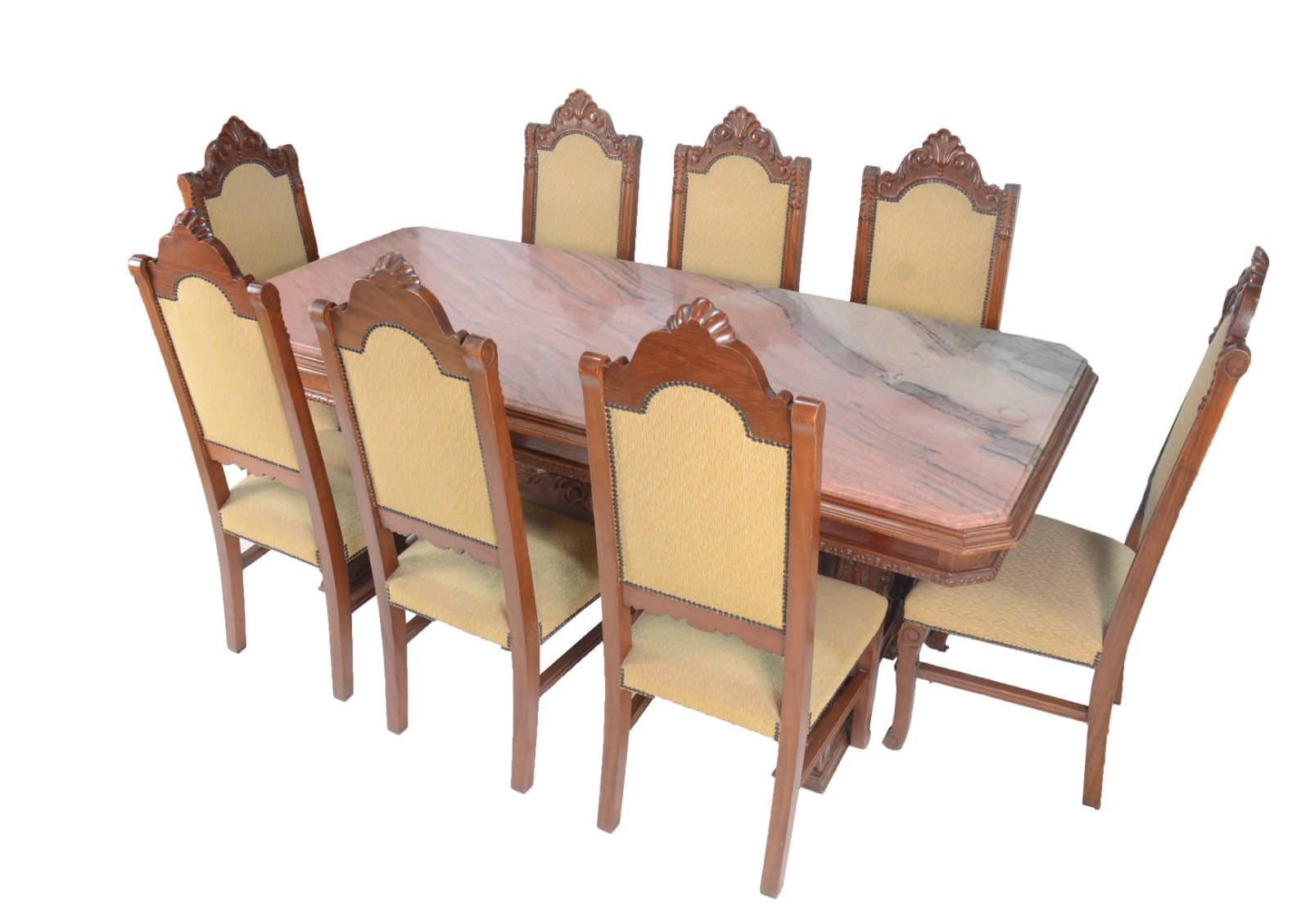 Mesa de jantar de madeira nobre, pernas entalhadas ligadas por trave... - foto 1 de 11