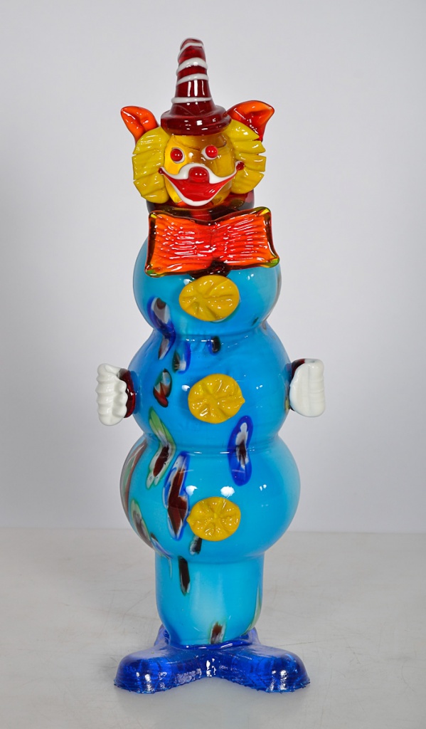 Palhaço de murano turquesa, alt.33 cm.