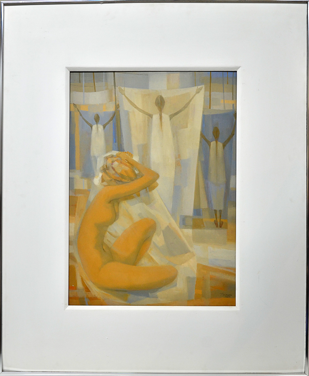 BIANCO, Enrico - Nú feminino e lavadeiras - dat.1989 - ose - 70 x 50