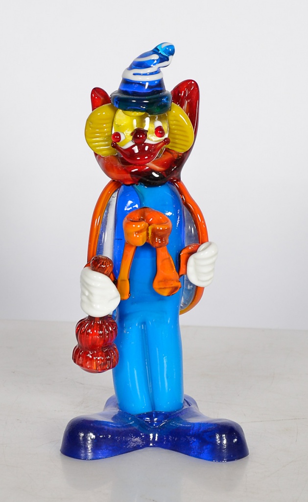 Palhaço de murano multicor, alt.24 cm.