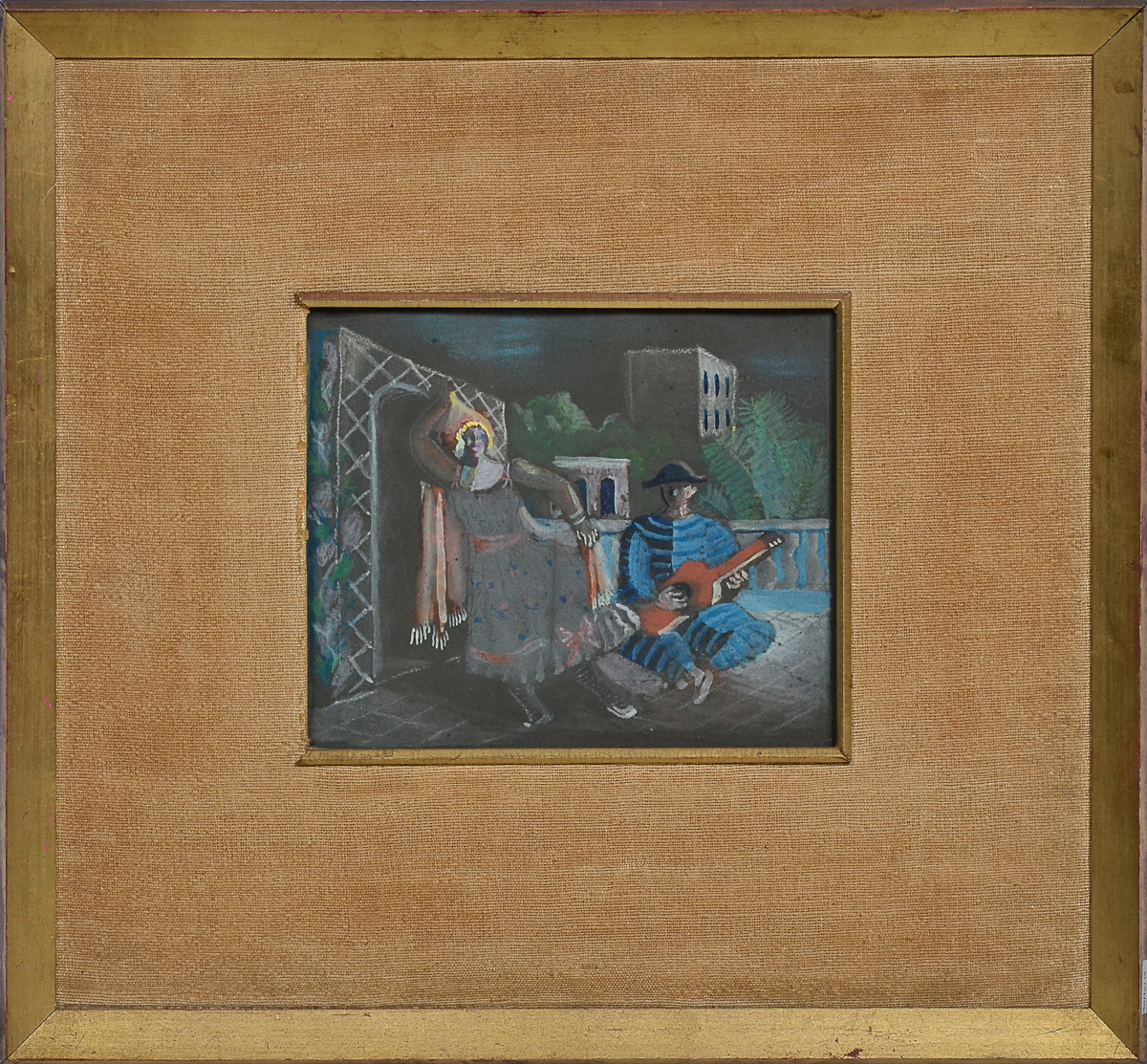 SEM ASSINATURA - Pierrot e colombina - guache - 24 x 21