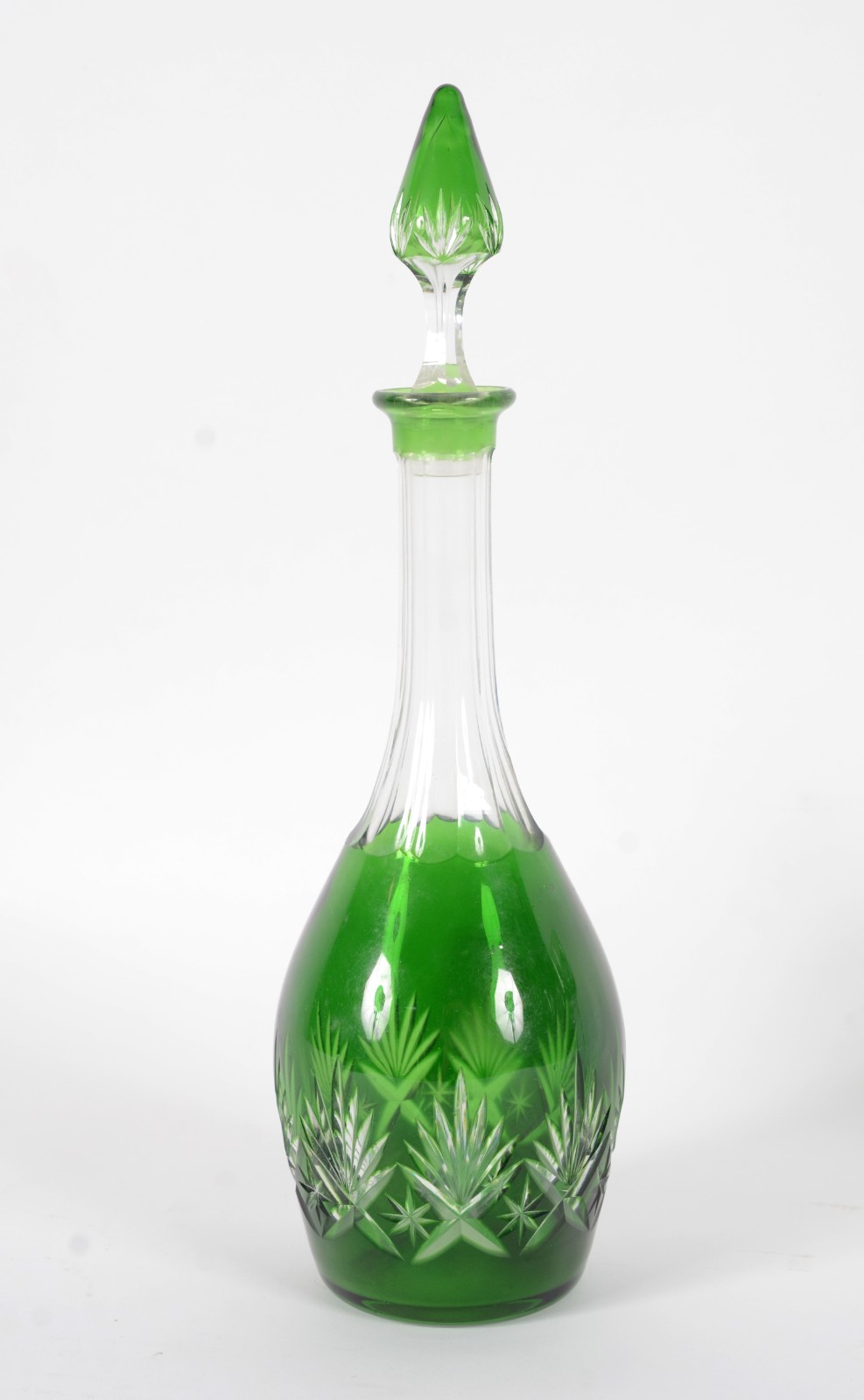 Garrafa e 3 taças para vinho de cristal doublé verde lapidado... - foto 4 de 9