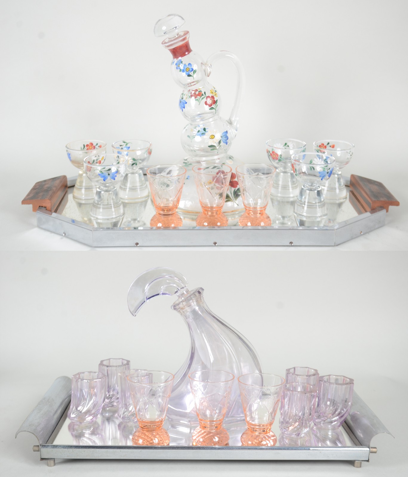 Conjunto licor garrafa vidro; 6 copinhos; 6 copinhos diferentes com... - foto 1 de 10