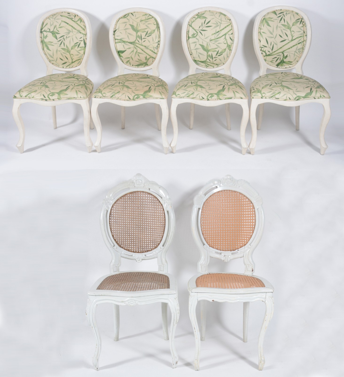 Seis cadeiras para sala de jantar de madeira pintada de branco... - foto 1 de 11