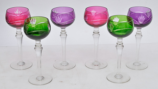 Conjunto com 6 cálices franceses para vinho, de pé alto, doublé em...
