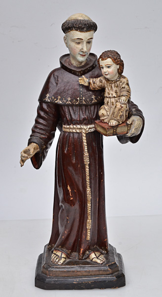 SANTO ANTONIO COM MENINO - Antiga imagem de madeira policromada...