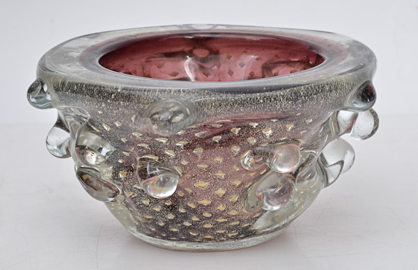 Cinzeiro de murano italiano na cor uva com pó de ouro, alt.10 diam...
