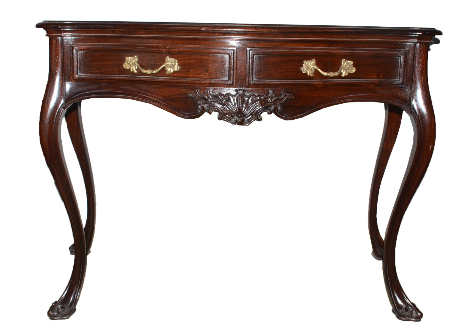 Mesa de encostar de madeira nobre, estilo Dom José, duas gavetas... - foto 4 de 6