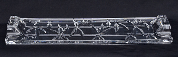 Prato para rocambole de cristal europeu, com alças, med. 46 x 14 cm.