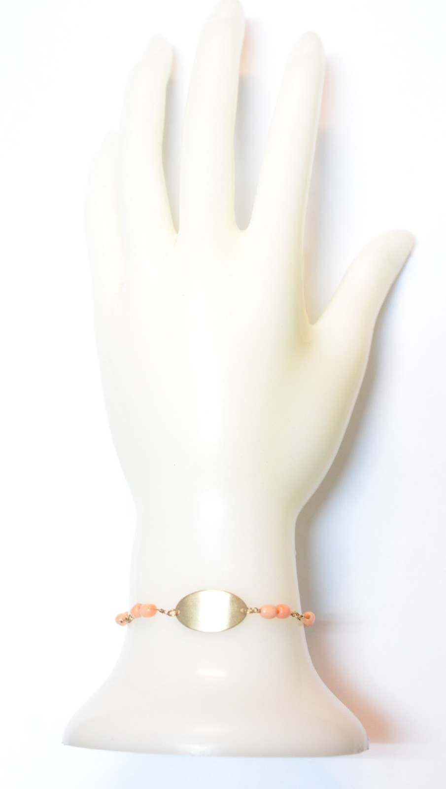 Conjunto de pulseira e colar de ouro com pedras cor de coral. (Por... - foto 6 de 6