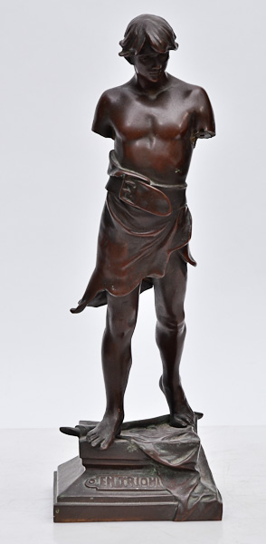 Estatueta de bronze repres. Menino (sem os braços)