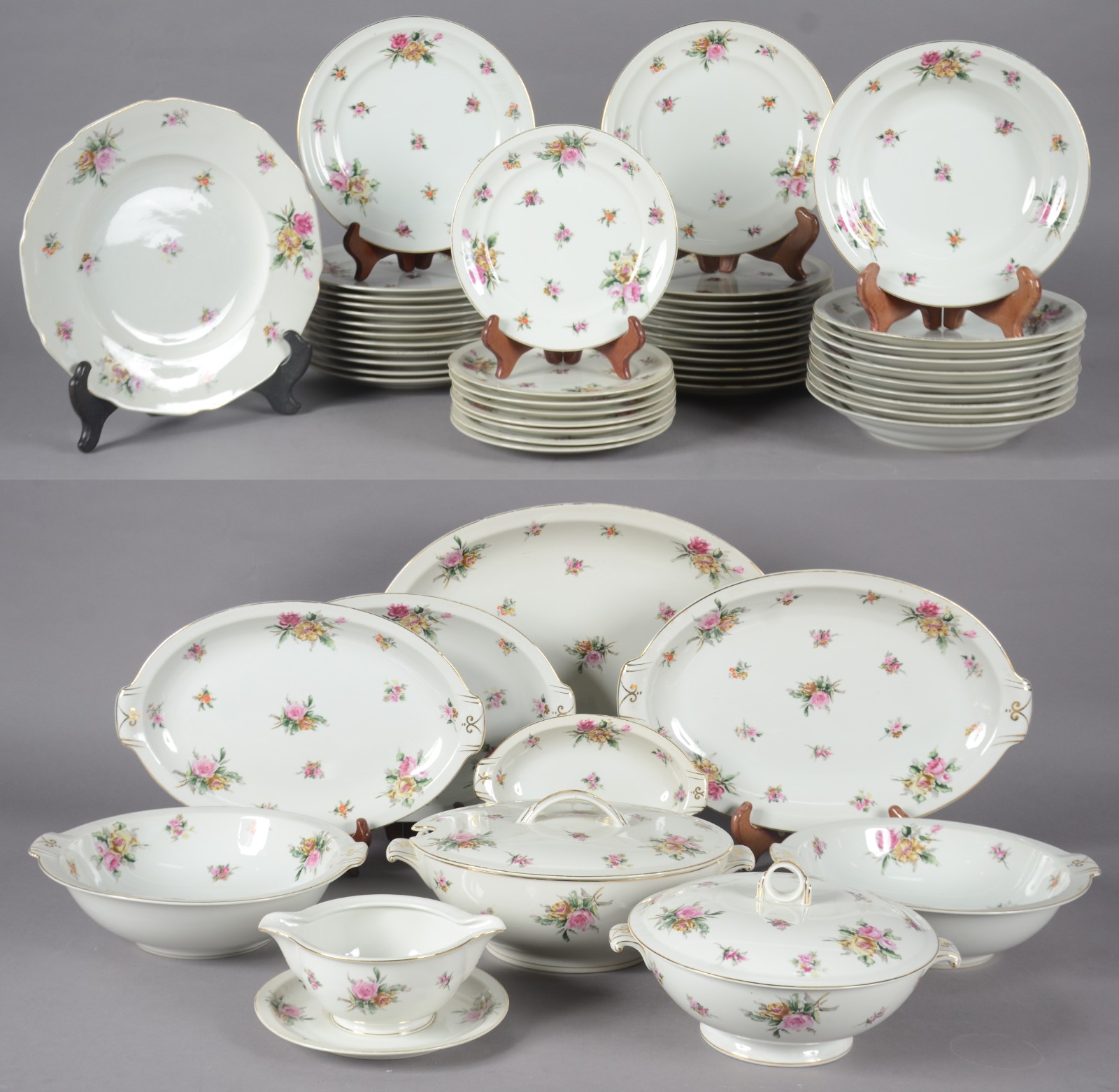 Aparelho de jantar de porcelana Ivory China, decoração floral em... - foto 1 de 11