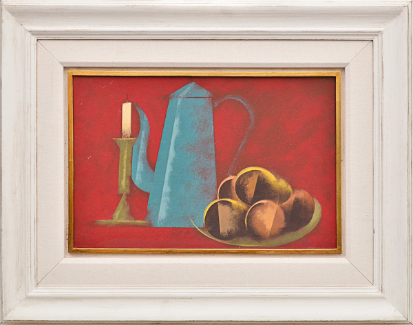 SCLIAR - Castiçal, bule azul e frutas - dat.1984 - vest - 37 x 56