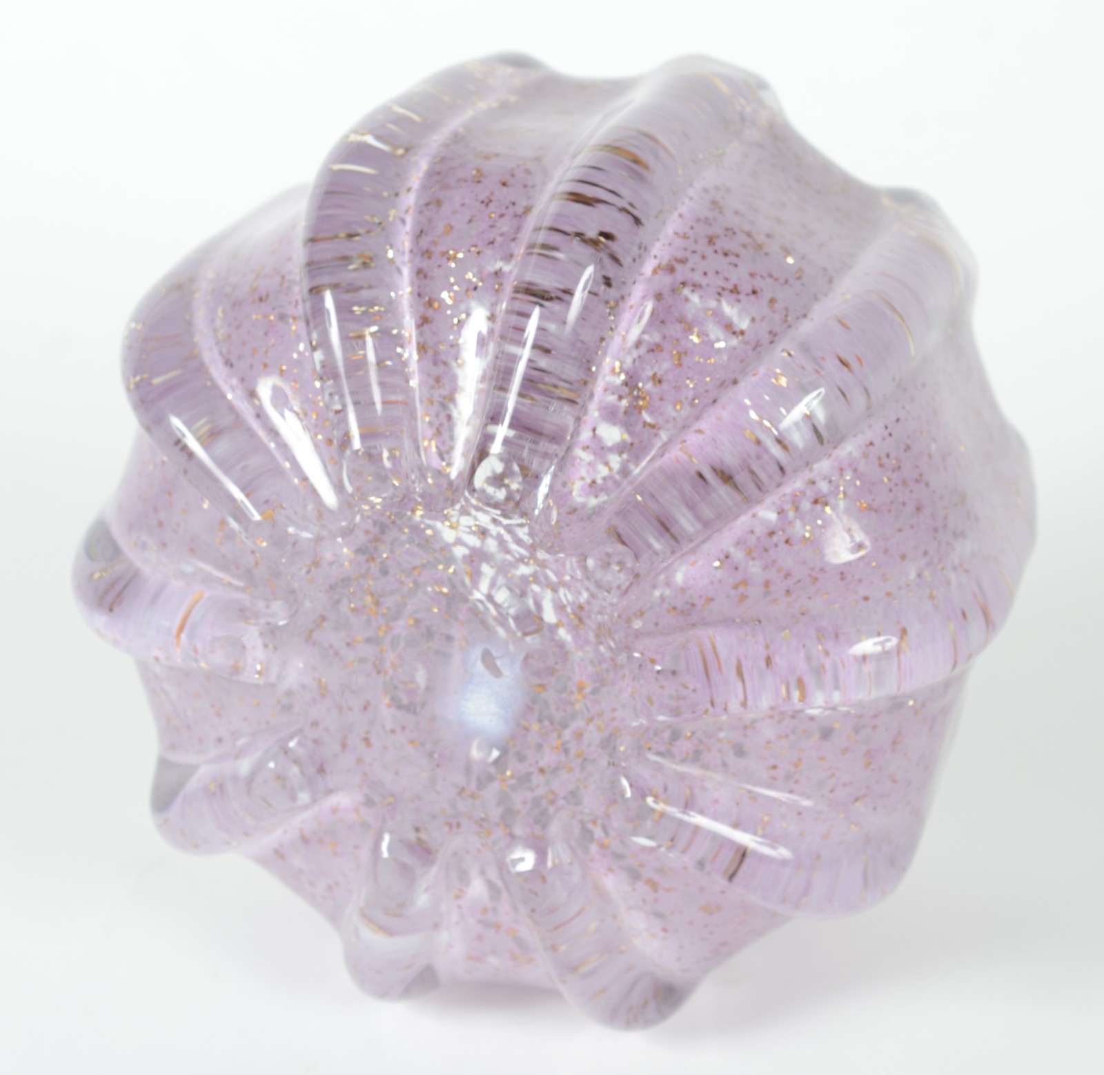 Cachepot de vidro decorativo na cor lilás com pó de ouro, trabalhado... - foto 4 de 4
