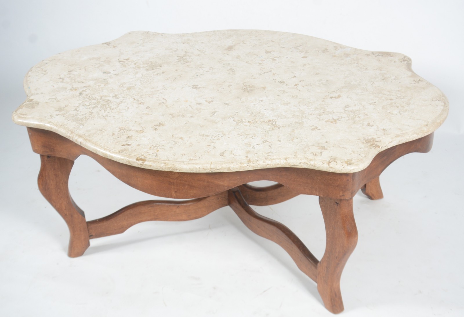 Mesa de centro de madeira nobre, tampo de mármore, estilo Luis Felipe. - foto 1 de 7