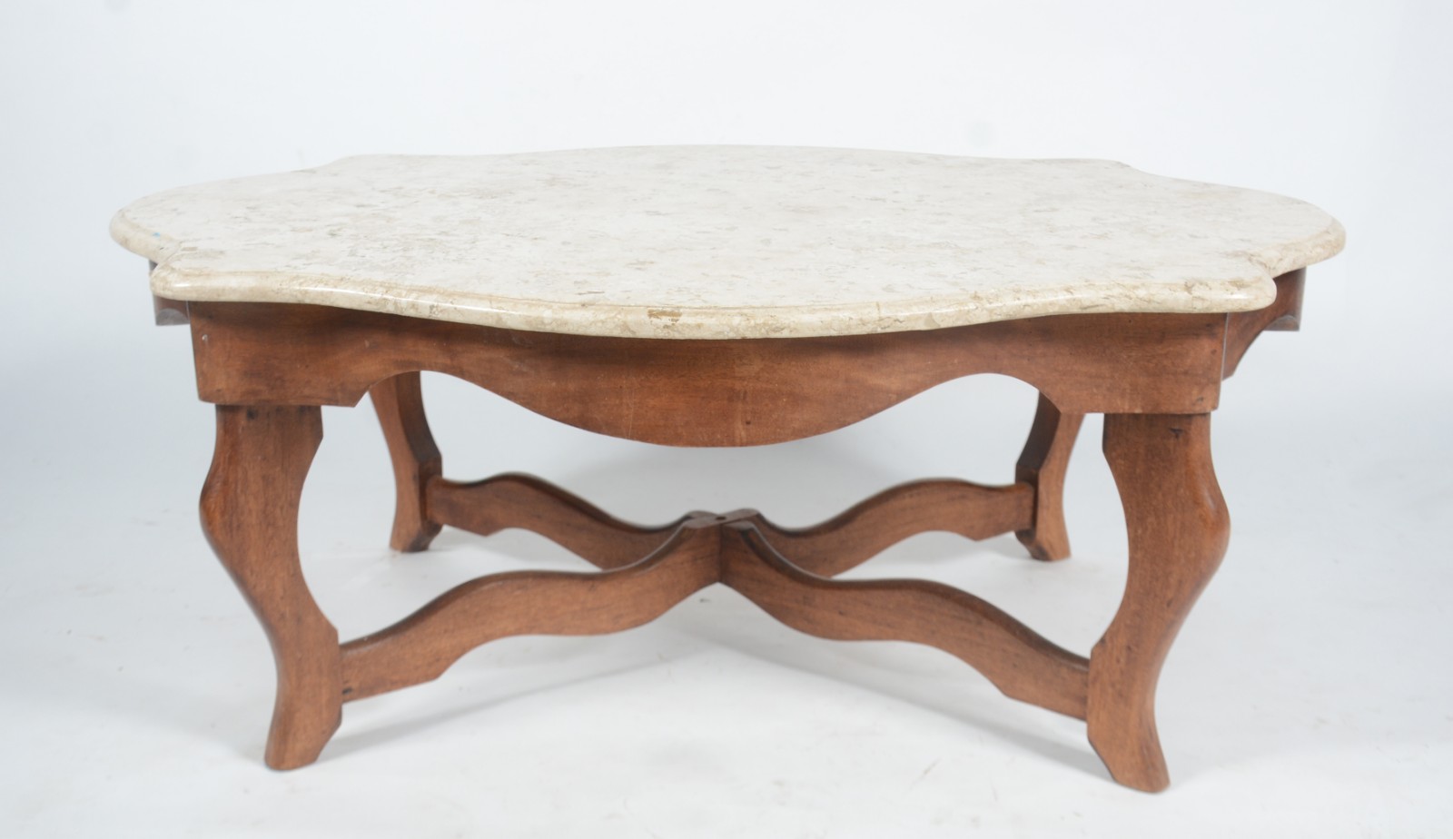 Mesa de centro de madeira nobre, tampo de mármore, estilo Luis Felipe. - foto 2 de 7