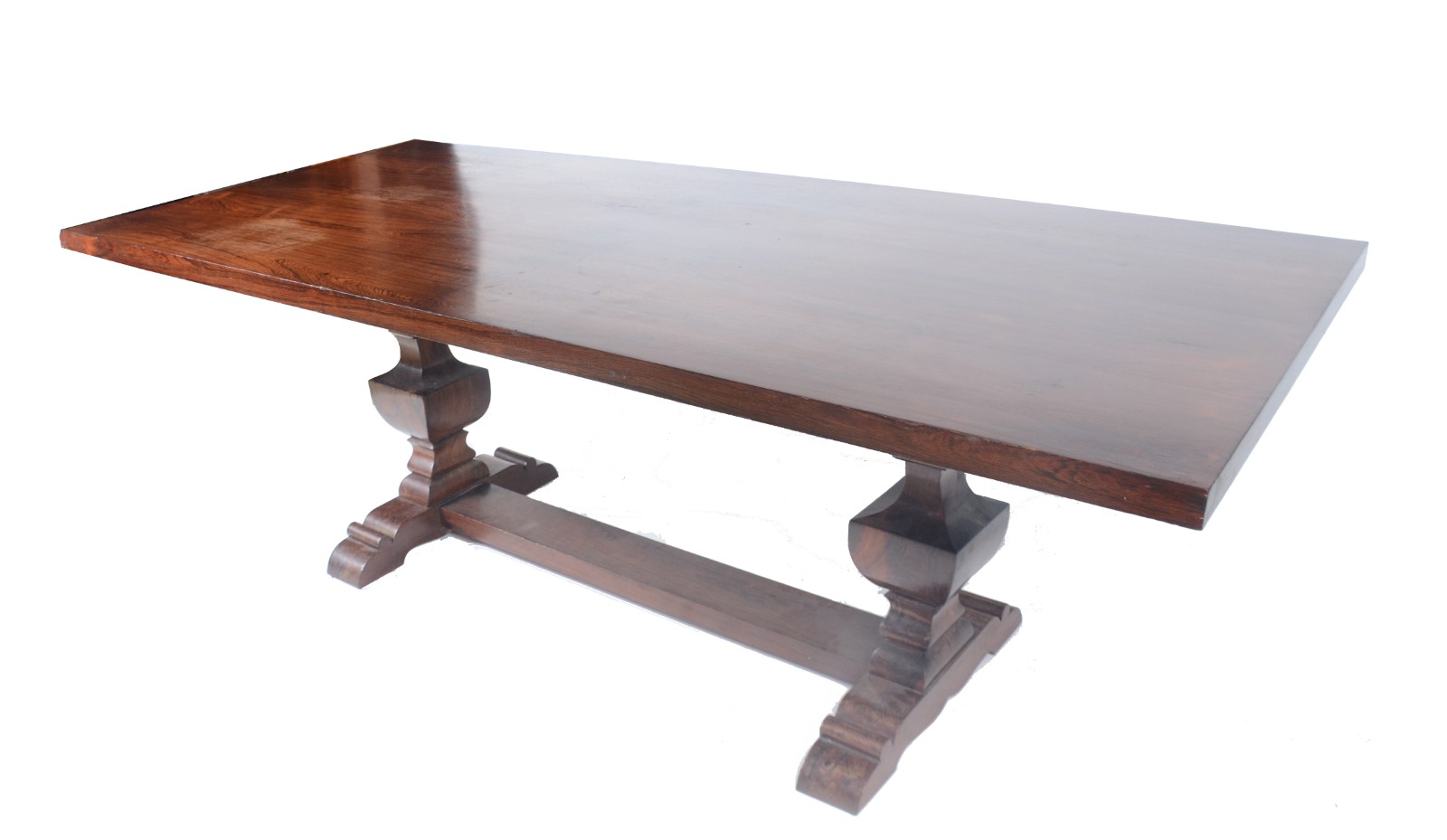 Mesa de jantar de jacarandá, tampo retangular apoiado em duas colunas... - foto 2 de 11