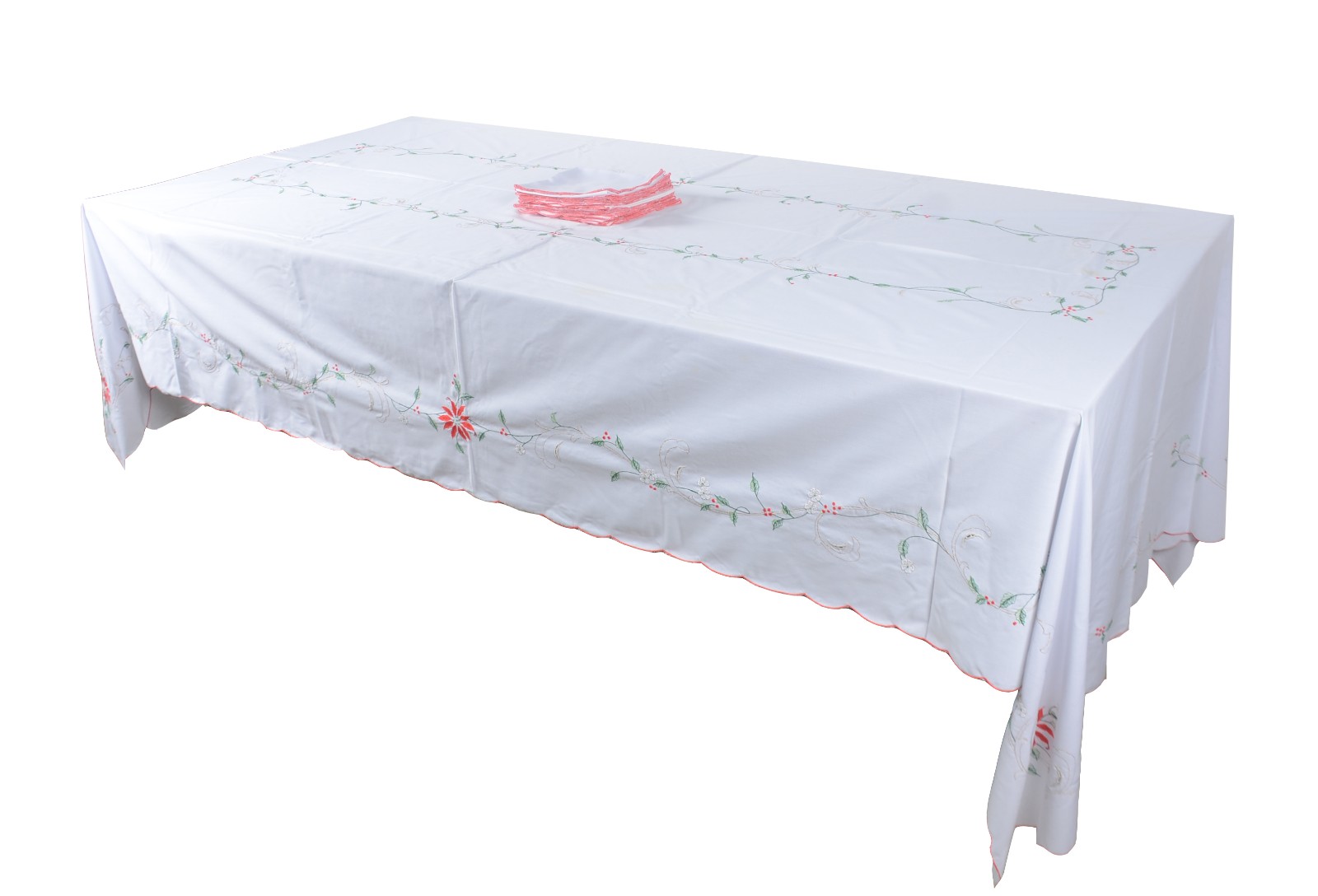 Toalha de mesa na cor branca com bordados florais em verde e... - foto 1 de 11