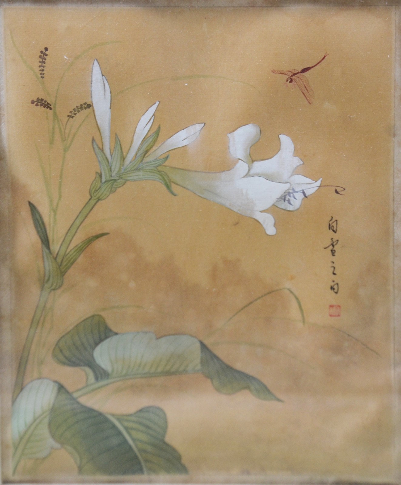 Pintura chinesa sobre seda, tema floral, assinado. - foto 1 de 7