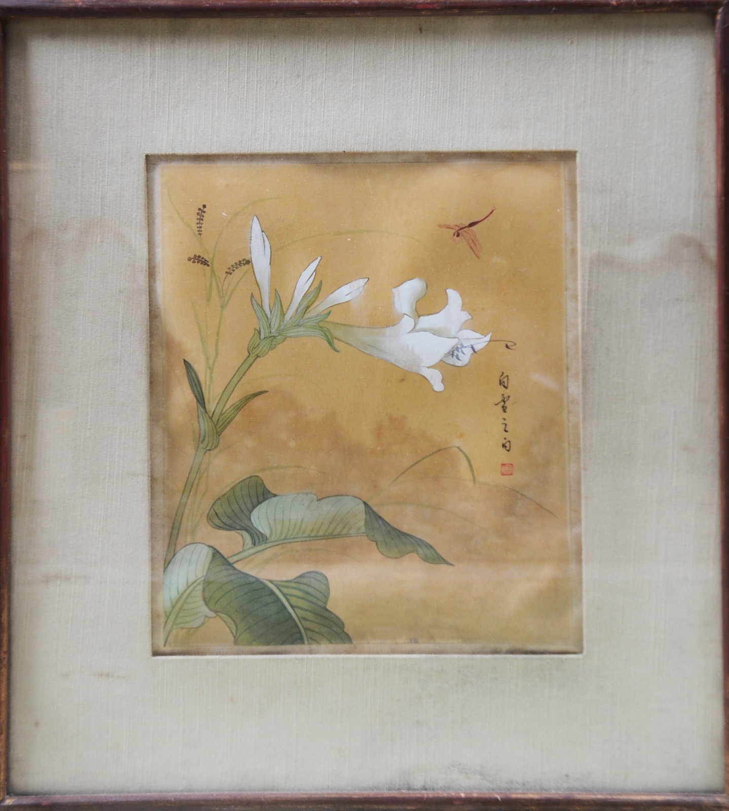 Pintura chinesa sobre seda, tema floral, assinado. - foto 2 de 7