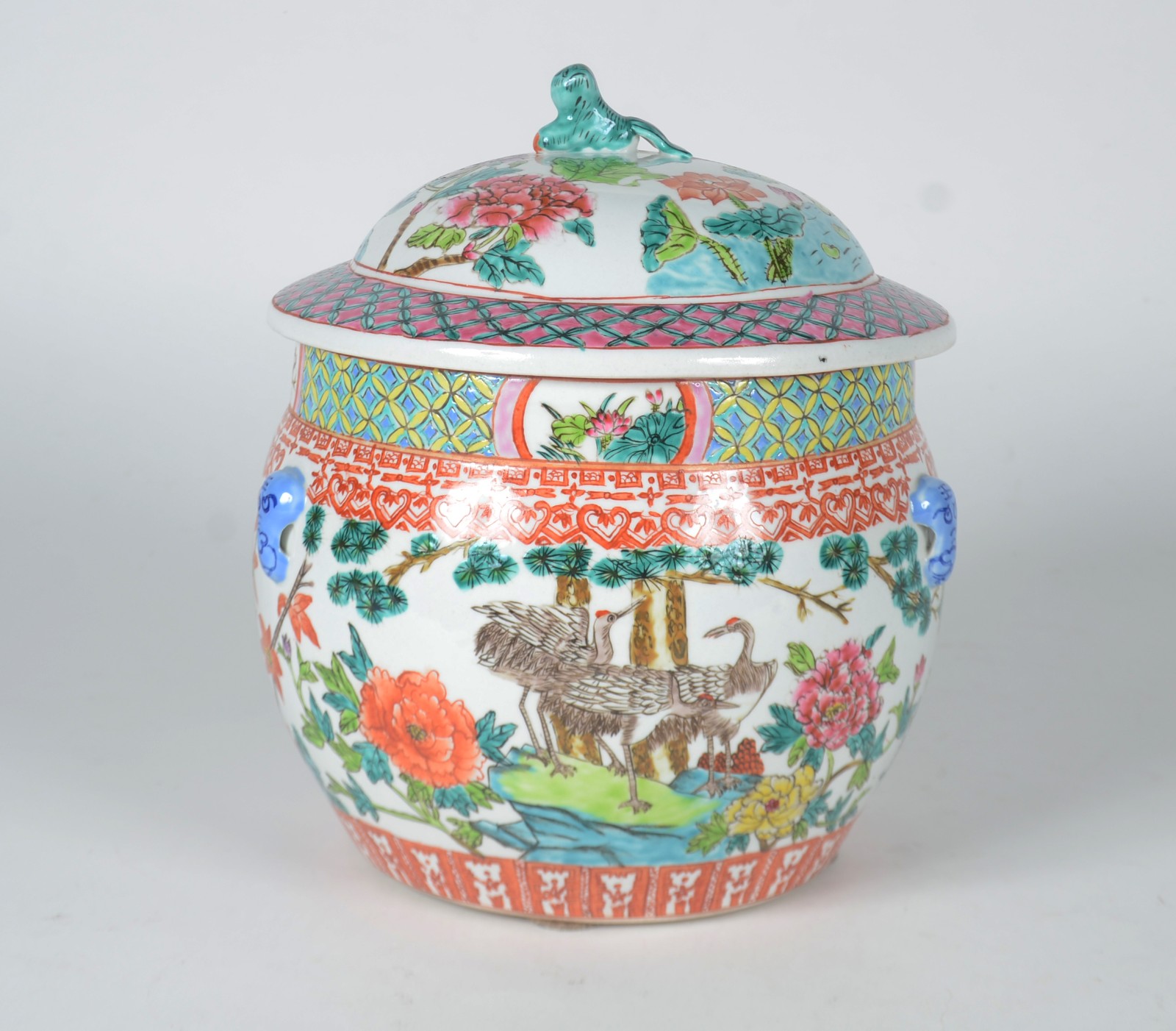 Potiche de porcelana oriental decorado com aves, flores e guirlandas... - foto 1 de 11