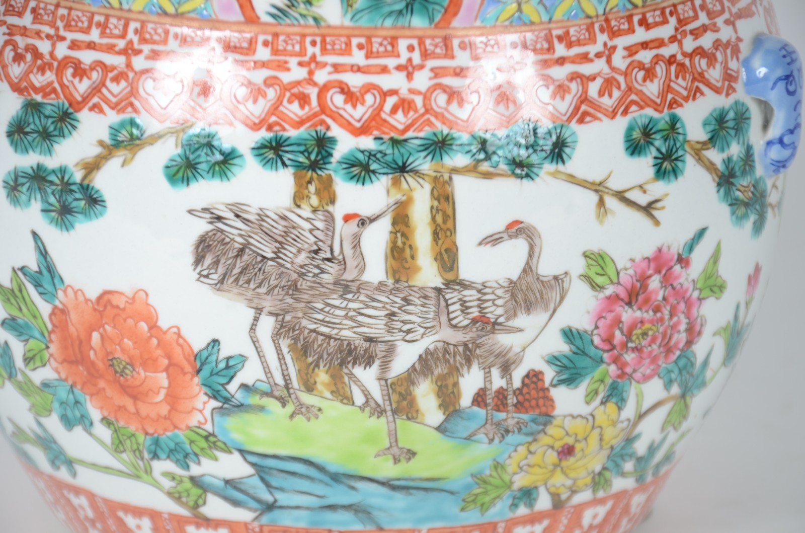 Potiche de porcelana oriental decorado com aves, flores e guirlandas... - foto 2 de 11