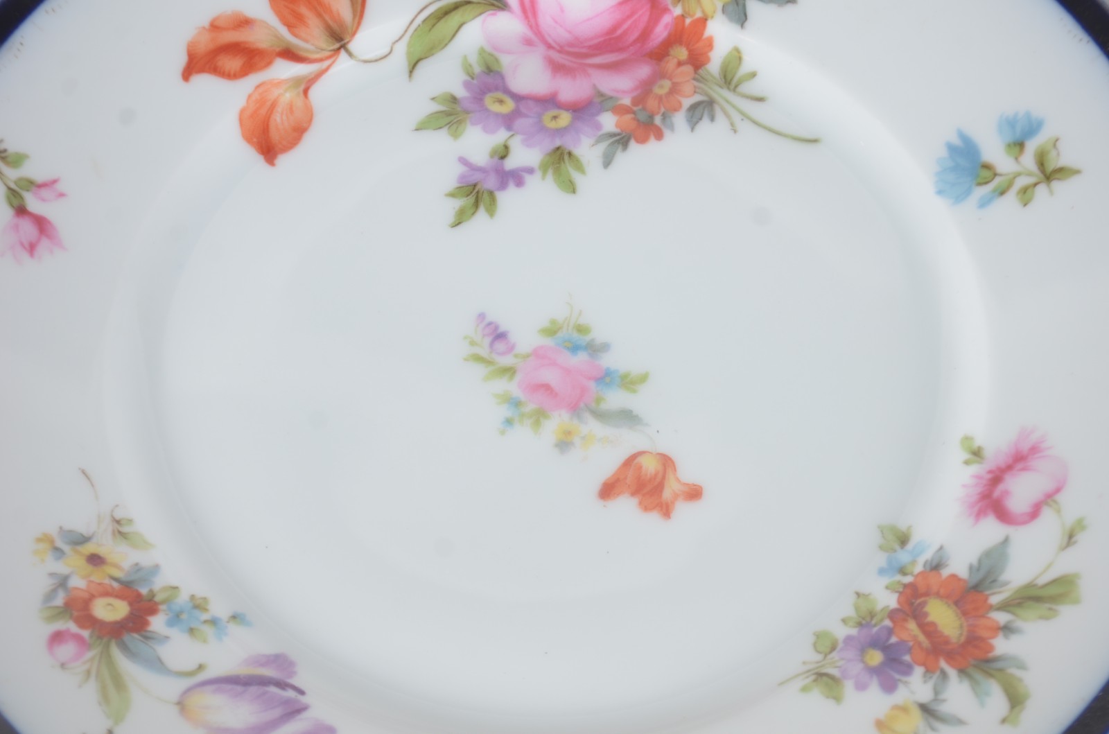 Três pratos europeus de porcelana, sendo um Rosenthal com flores em... - foto 5 de 8