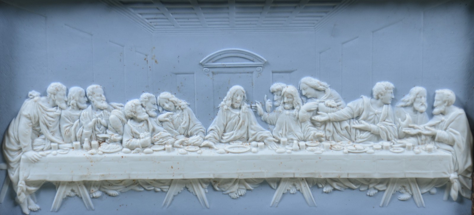 Santa Ceia - Placa decorativa de biscuit Wedgwood em azul e branco. - foto 1 de 4