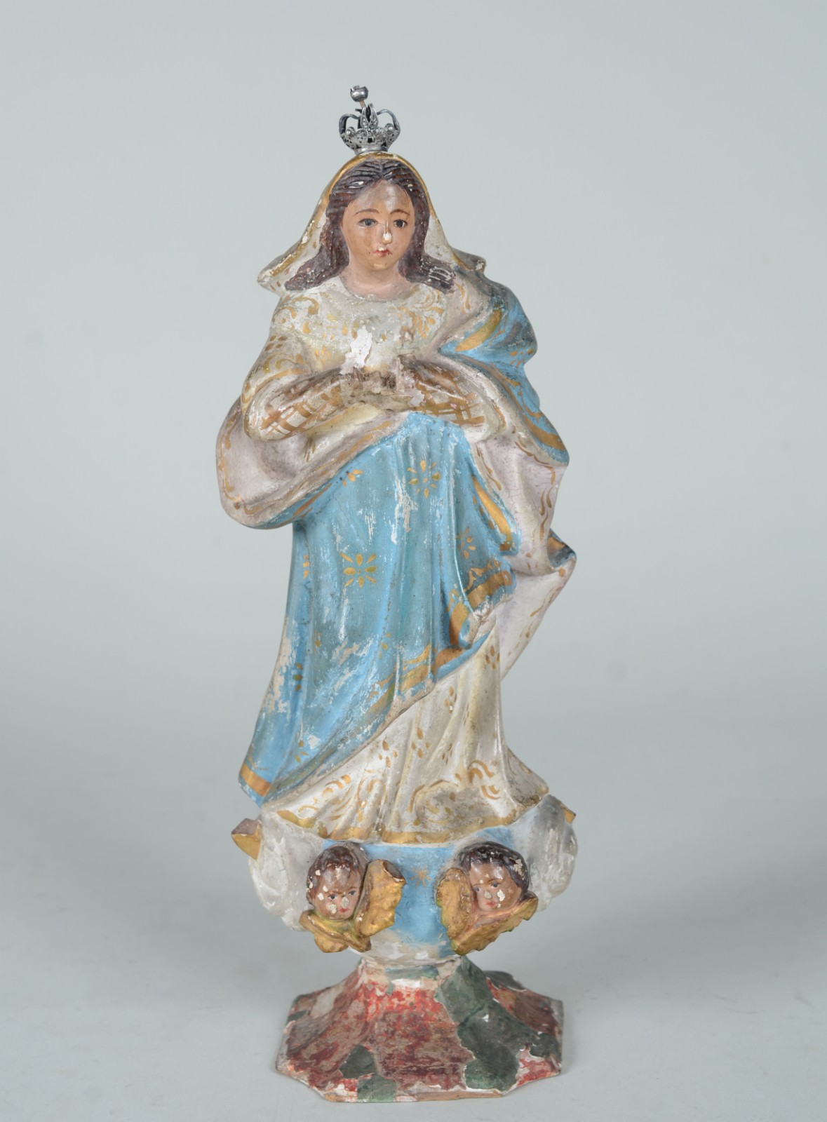 Nossa Senhora - Antiga imagem de madeira policromada, pequena coroa... - foto 1 de 8