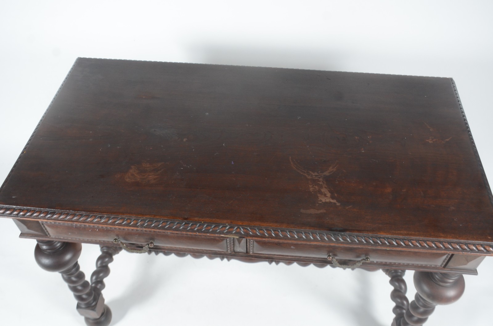 Mesa de escritório de madeira nobre, tampo retangular com duas... - foto 6 de 11