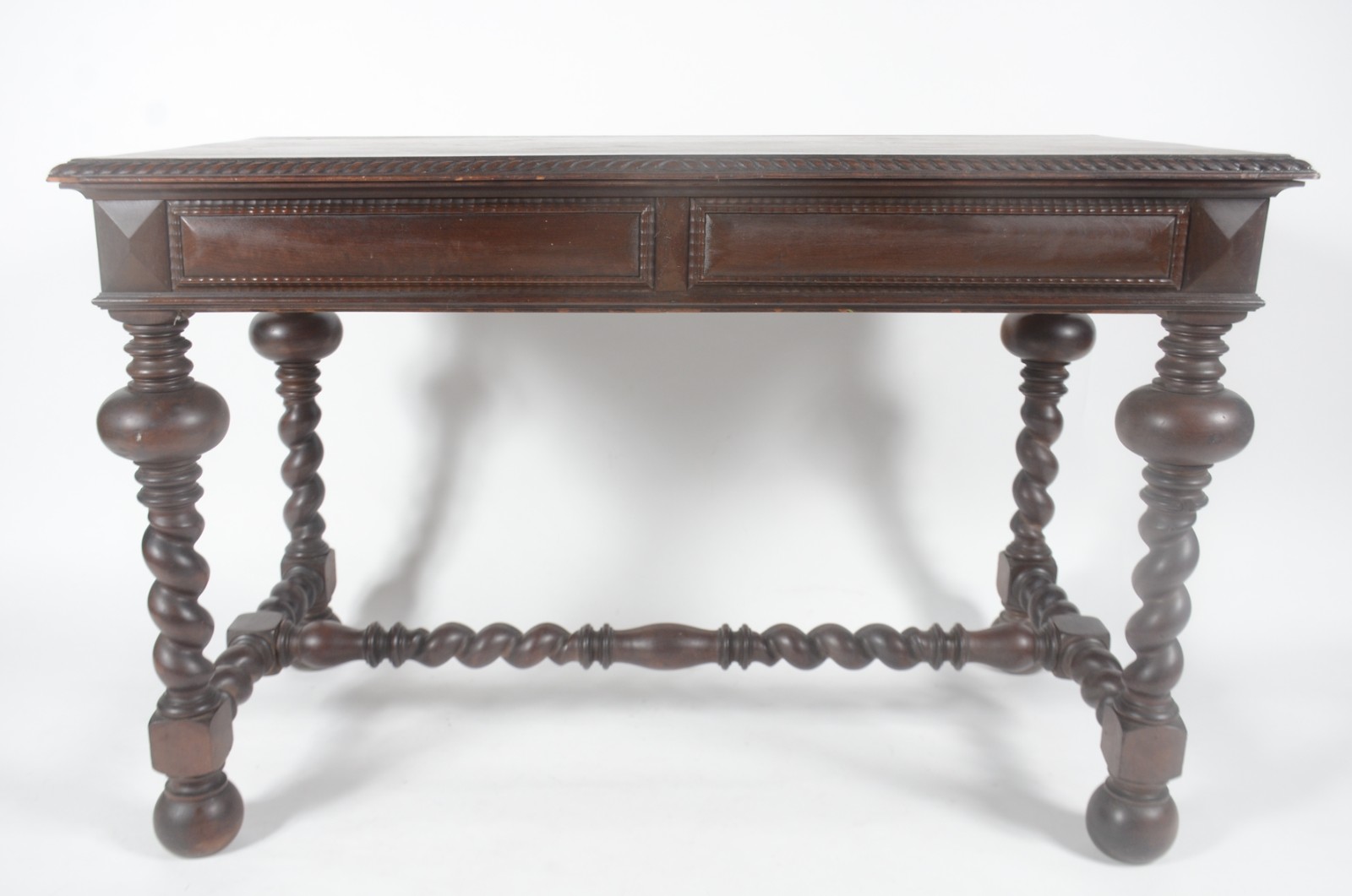 Mesa de escritório de madeira nobre, tampo retangular com duas... - foto 10 de 11