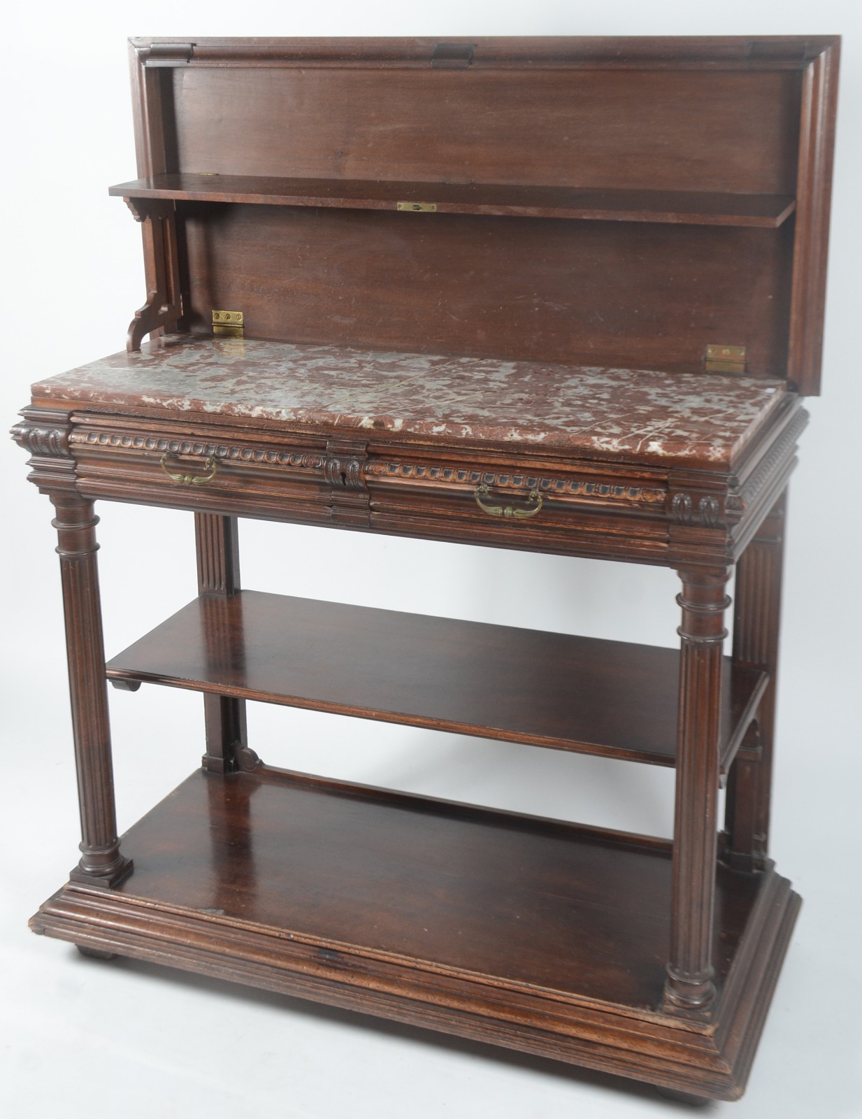 Mesa aparador de madeira nobre com 2 gavetas, tampo dobrável que... - foto 1 de 9