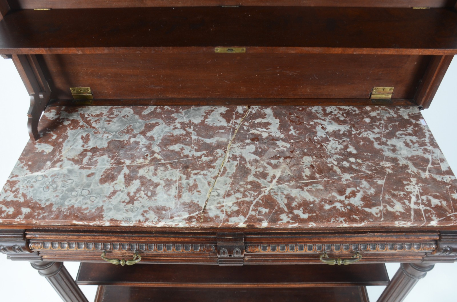 Mesa aparador de madeira nobre com 2 gavetas, tampo dobrável que... - foto 5 de 9