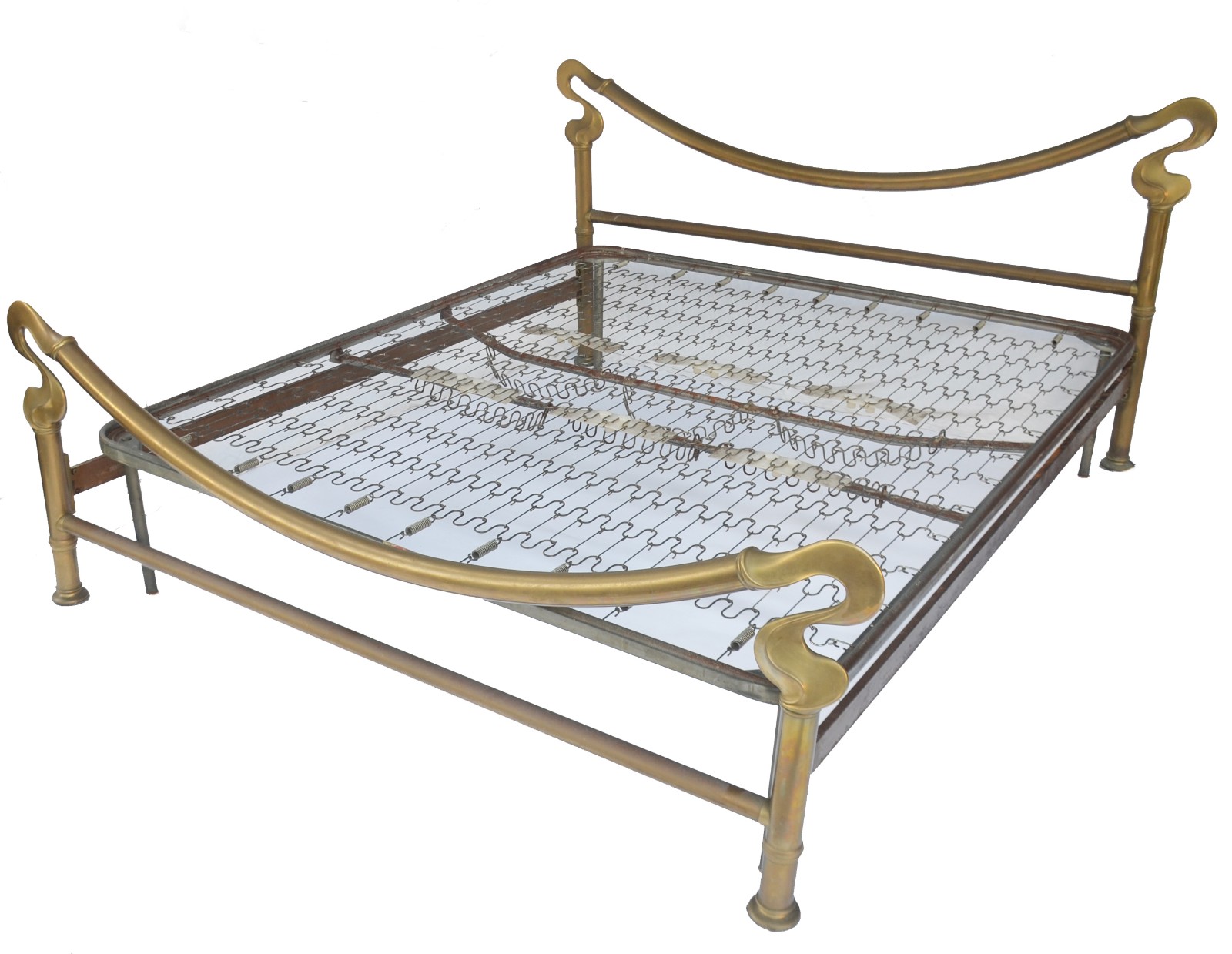 Cama de casal de metal dourado no estilo Art Nouveau, estrado de... - foto 1 de 10