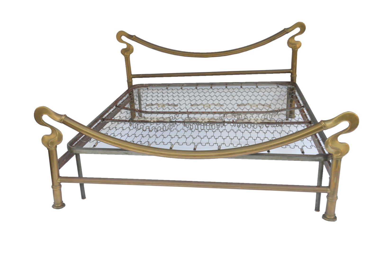 Cama de casal de metal dourado no estilo Art Nouveau, estrado de... - foto 2 de 10